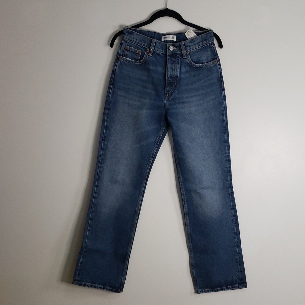 Zara high rise, straight blue jeans size 2